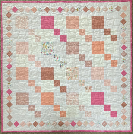 Pink Jolly Bar Quilt (40" x 40") - Waterlily Quilts