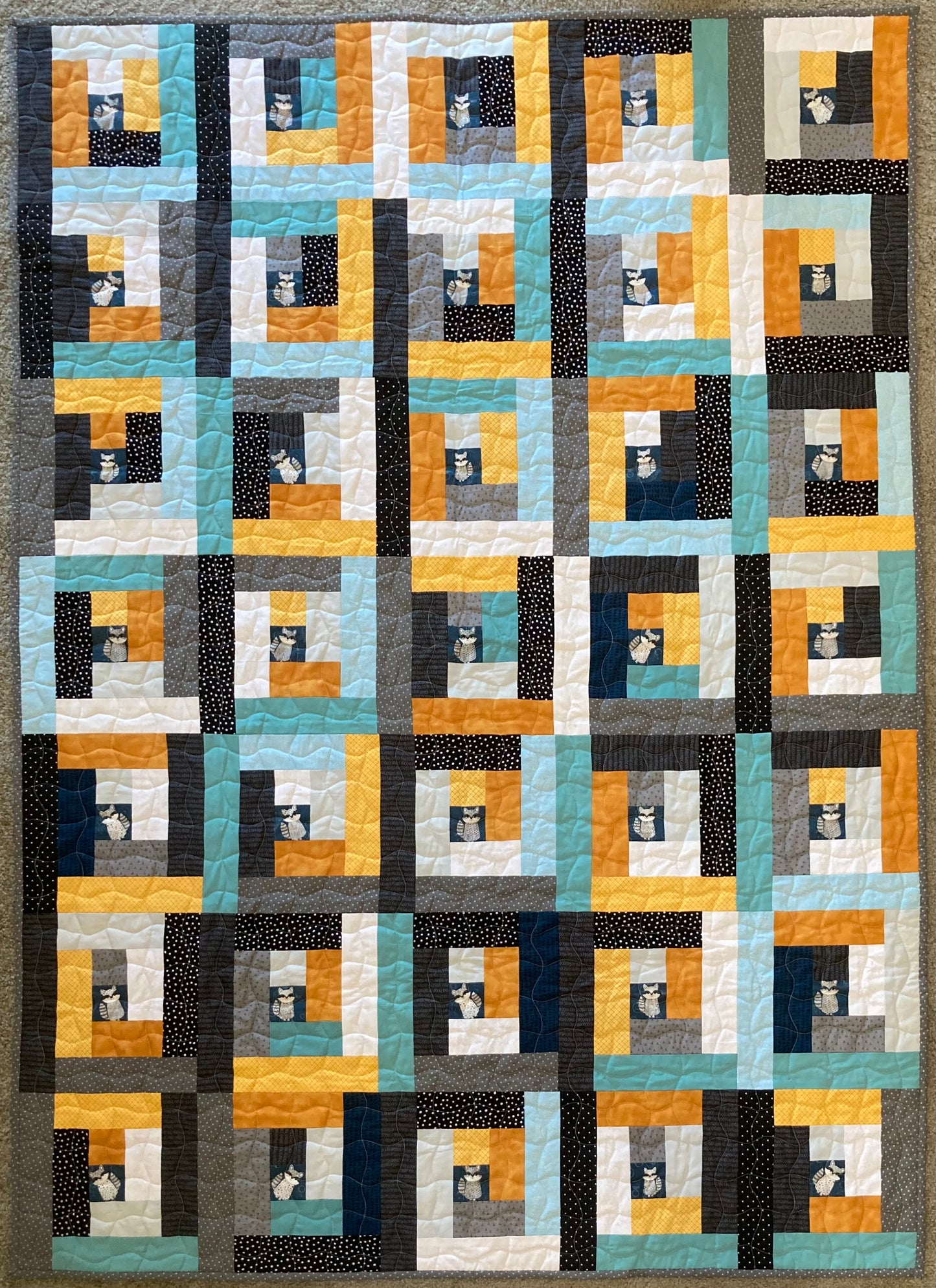 Raccoon Cabin (50" x 70") - Waterlily Quilts